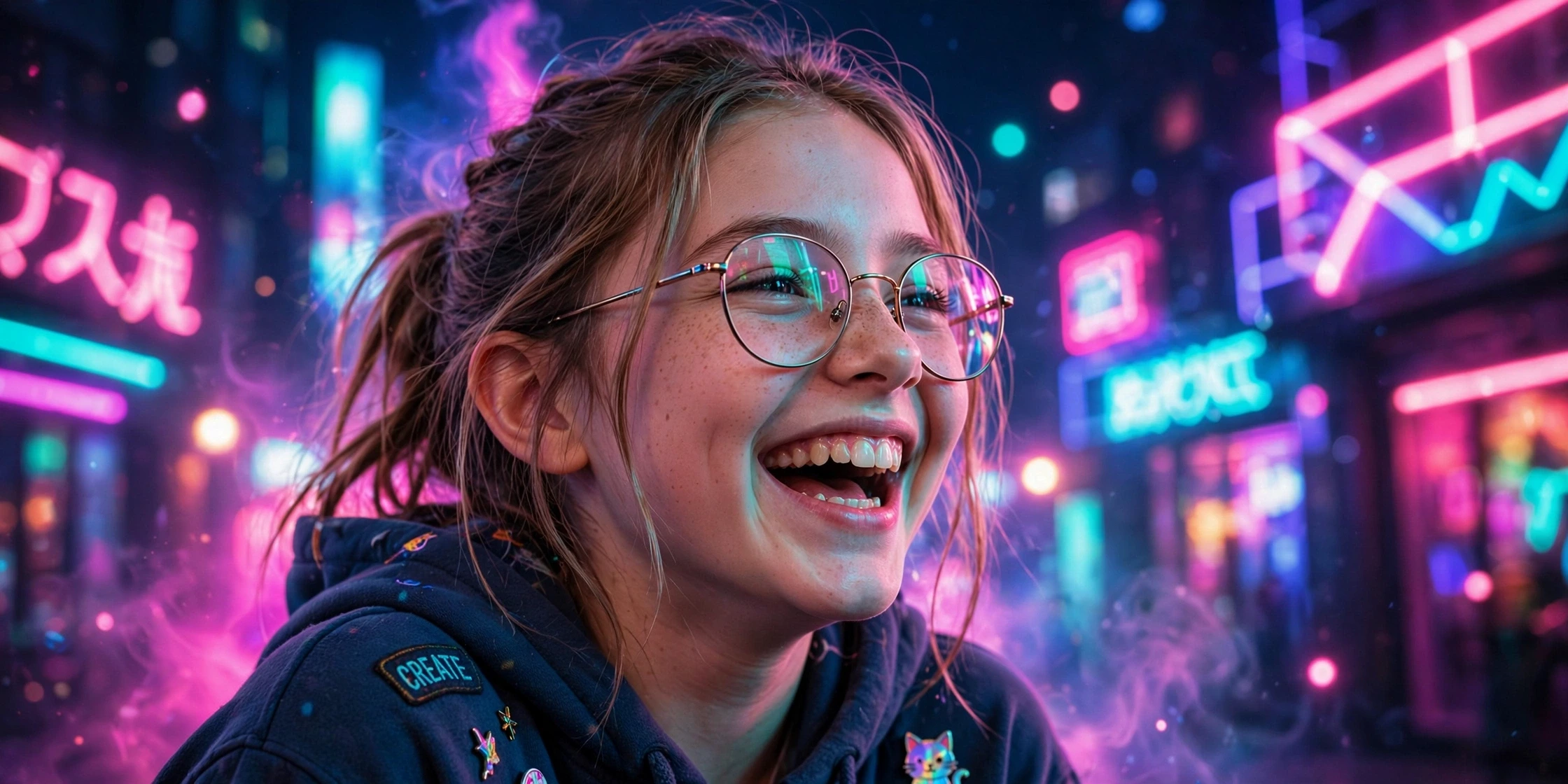Young girl laughing in eyeglasses