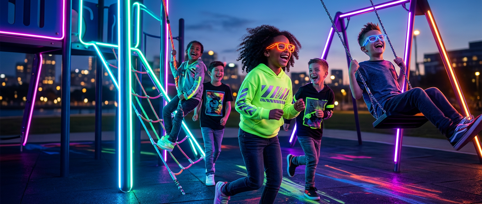 Children playing and laughing in glasses
